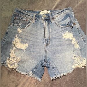 Vanilla Star Light Blue Distressed High-Rise Denim Shorts